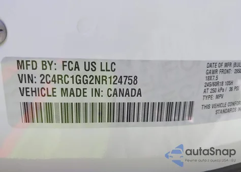 2022 Chrysler Pacifica Limited из США, поврежденный, VIN 2C4RC1GG2NR124758